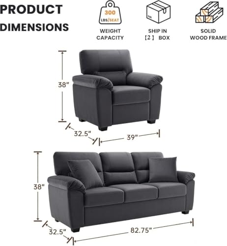 Image of Anderson Sofa Set for Living Room | Sectional Sofas | Premium Leather Sofa for Home Office | Leather Sofa Set | Leatherette Sofa (Dark Grey Fabric, 3+1+1 Seater)