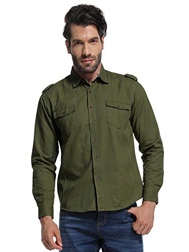Men's Boys Button Down Shirt Long Sleeve Military Casual Style Cargo Tactical Work Shirt2