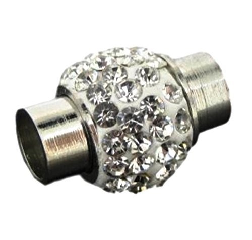 Kumihimo End Cap/ Magnetic Clasp with Crystal Pave Beads, Hole 6.5mm