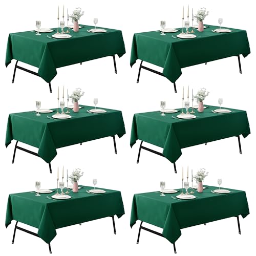 Image of 6-Pack 60x102 inch Blackish Green Table Cloths, Solid Stain and Wrinkle Resistant Oblong Tablecloth, Premium Plain Weave Polyester Fabric Rectangle Table Linen Covers for Hotel, Wedding