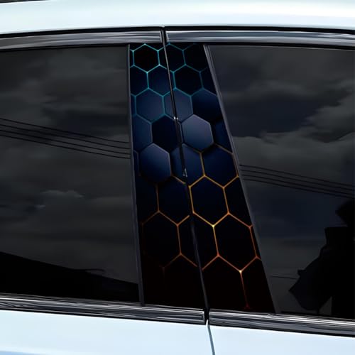 Image of 2pcs 3D Honeycomb Graphics Vinyl Car Stickers, Waterproof Sun Protection Scratch Cover B-Pillar Stickers, Personalized DIY Vehicle Door Pillar, Long-Lasting Decor Auto Accessory (Multicolor)