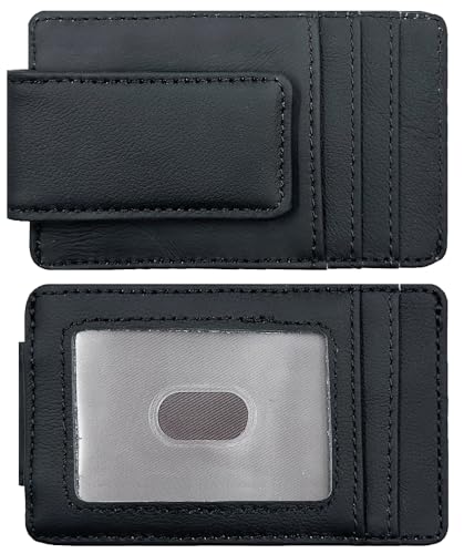 Front Pocket Wallets for Men with Magnet Money Clip RFID Blocking Leather Minimalist Slim Wallet Credit Card Holder (Small Black)