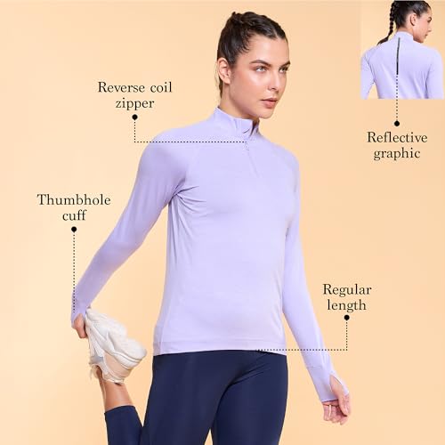 Image of Enamor Full Sleeve High Neck Medium Length Pull on Dry Fit T-Shirt for Women - Slim Fit - A310