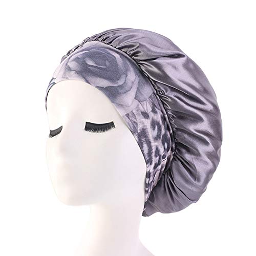 Women Silky Satin Sleep Cap Comfortable Night Sleeping Hair Bonnet Hat with Elastic Band (Gray)