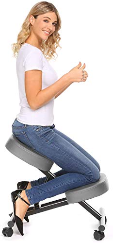 HFM Silla ergonómica de Rodillas, Taburete Ajustable para la Rodilla, para una Postura Saludable de la Espalda y Vertical - para el hogar/Oficina/meditación con Cojines Gruesos y cómodos,Gris