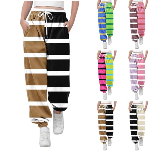 Girls Color Block Striped Sweatpants Athletic Drawstring Joggers Loose Cute Track Pants with Pockets for Kids 3-14 Years2