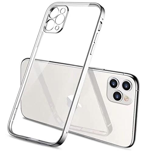 - Cover Custodia per iPhone 11 PRO Bordi Piatti Protezione Fotocamera silicone TPU Placcatura Argento