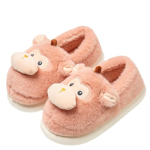 WMYDHCGD Animal Slippers for Women Cute Monkey Home Fluffy Warm Winter Indoor Men Shoes (Pink Adult Women 7 Numeric Range US Footwear Size System 8 Medium)
