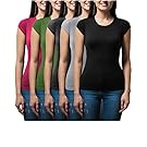 Sexy Basics Women's 5 Pack & 10 Pack Casual & Active Basic Cotton Stretch Color T Shirts
