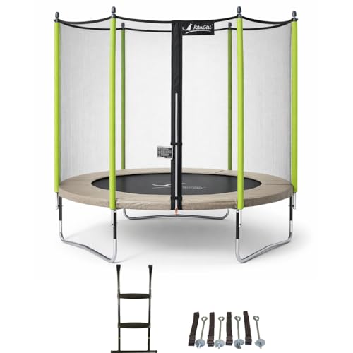 Kangui - Trampoline de Jardin Ø 300 cm JUMPI Zen – Saut Confort et Loisirs – Filet de Sécurité, Échelle & Kit d’Ancrage – Taupe et Vert