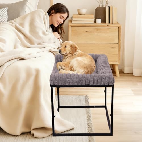 Large Bedside Dog Bed for Medium & Large Dogs Height Adjustable Cosleeper Next to Human Bed Elevated Sturdy Frame with Washable Cushion for Heavy Dogs