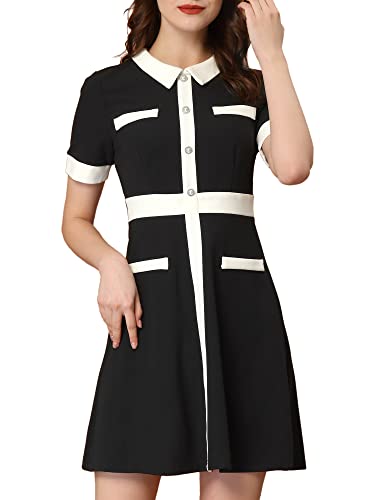 Allegra K Women's Vintage Work Dress Contrast Color Fit and Flare Dresses