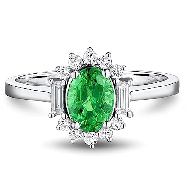 Dsnyu Diamond Eternity Ring, Vintage Ringen voor Vrouwen Band Wit Goud Ovale Vorm Emerald Ronde Diamant Sieraden