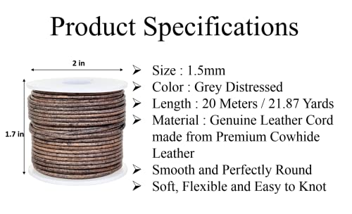 GENIQUE Real/Genuine Round Leather String Cord for Necklace Bracelets, Jewellery, Braiding (1.5mm, Grey Distressed) - Image 3