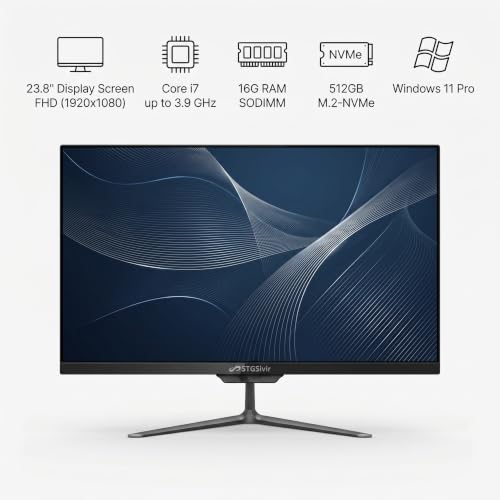 Image of STGSivir All in One Desktop Computer, 23.8 inch FHD Display, Intel Core i7 up to 3.9G, 16GB RAM, 512GB SSD, WiFi 5, BT, RGB Keyboard & Mouse, Webcam, Windows 11 Home