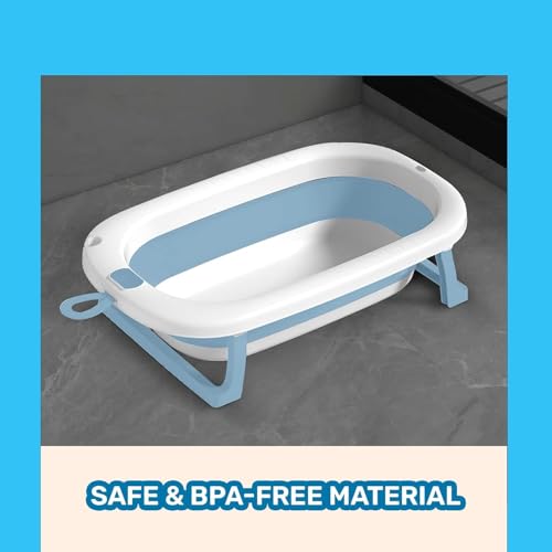 Image of Safe-O-Kid Foldable Baby Bath Tub for 0 to 5 Years - Portable, Space-Saving Bathtub for Newborns & Toddlers | BPA-Free, Non-Slip, with Drain Plug- Blue
