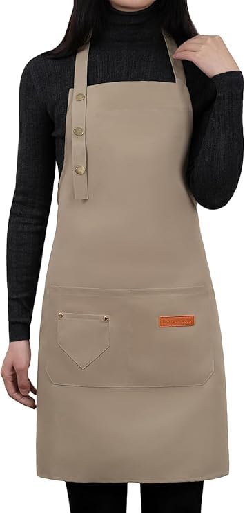 Adjustable Canvas Cotton Apron with Large Pockets, Waterproof Bib Apron for Cooking and Kitchen-image-17
