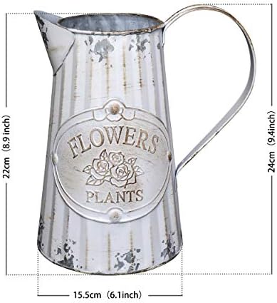 Soyizom Decorative Flower Vase Rustic Shabby Chic Metal Jug French Rustic White Pitcher Country Vintage Milk Can Galvanized Tin Watering Jug Farmhouse Decor Vase for Wedding Dinner Table Centerpiece