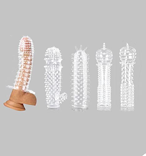 Transparent Threaded Mace Condom Male Condom Adult Lock Fine Ring Extended Sleeve Crystal Sleeve 5Pcs #TOP4