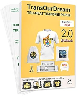 TransOurDream Tru-Transfer Paper 20 Sheets A4 Inkjet Heat Transfer Paper for Light Fabric Upgraded 2.0 Iron On Transfer Paper for White T-Shirts Printable Heat Transfer Vinyl
