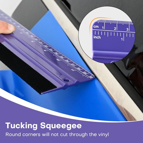 Image of NEWISHTOOL 2 PCS Felt Squeegee for Vinyl Wrapping and Measuring with Different Length, Purple Ruler Scraper Carbon Fiber Car Wrap Application Window Tint PPF Installation Wallpaper Smoothing Tools