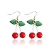 18K Gold Plated Sweety Fruit Green Leaf Red Cherry Charm Women Girls Dangle Earring