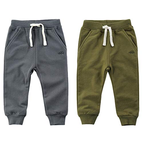 Toddler Baby Boys Girls Sweeatpants Cotton Pure Color Bear Active Jogger Pants with Drawstring 1-6T (2-3T, Dark Grey+Army Green)