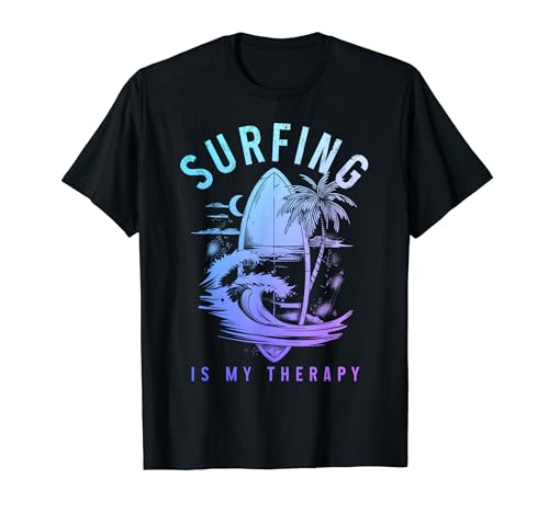 Surfing Therapy Planche de surf vintage Palmiers Plage Surfeur T-Shirt