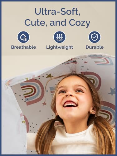 Image of Kids Queen Rainbow Sparkles Bed Sheets - 4 Piece Rainbow Sparkles Sheet Set | Rainbow Sparkles Themed Bedding, Ultra-Soft, Cute & Cozy, Breathable & Machine Washable, Bed Set for Boys, Girls & Teens