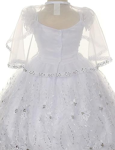 iGirlDress Little Girls White Organza Rhinestone Baptism Cape Dress 6months -62