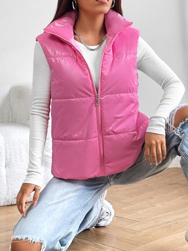 Puffer Vest Women Sleeveless Puffy Jacket Stand Collar Zipper Vests Oversized Padded Fall Winter Coat with Pockets2