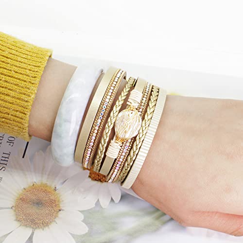 Lightonit Leather Multilayer Bracelet Ladies Bracelets Inspirational Gifts Boho Jewelry Wirh Baroque Pearl Cuff Bangle Bracelet Christmas Gifts For Women Teen Girls #TOP1