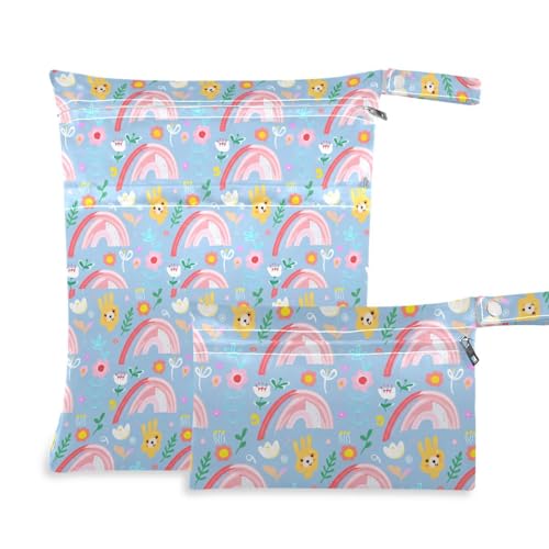 Coikll Wet Dry Bags for Cloth Diaper 2 Pack Waterproof Yoga Gym Bag for Swimsuit Wet Clothes Baby Items-?Cute Bunnies?