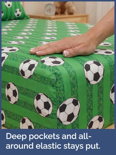 Image of Kids Twin Size Soccer Bed Sheets - 3 Piece Kids Soccer Sheet Set | Soccer Themed Bedding, Ultra-Soft, Cute & Cozy, Breathable & Machine Washable, Kids Bed Set for Boys, Girls, Teens & Toddlers