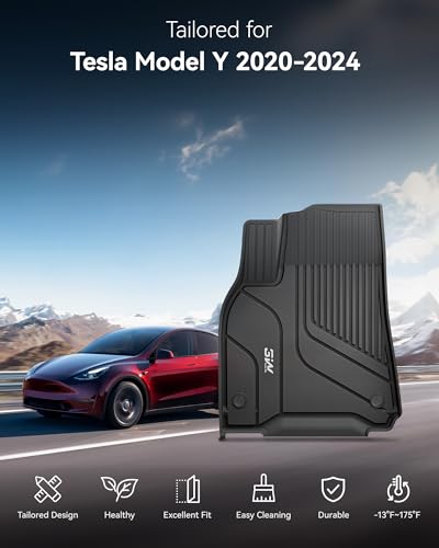 Image of 3W Tesla Model Y Floor Mats 2020-2024 2025(Not for Juniper), Cargo Liners & Frunk & Seatback Protector Mats,TPE Custom Fit All Weather, Full Set, Accessories 5-Seater | Cargo Liners & Frunk & Seatback Protector Mats,TPE Custom Fit All Weather, Full Set, Model Accessories 5-Seater
