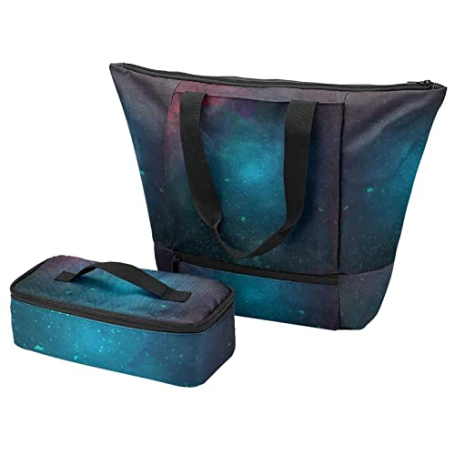 Grand sac fourre-tout vert ciel étoilé avec boîte à déjeuner et sacs isolants