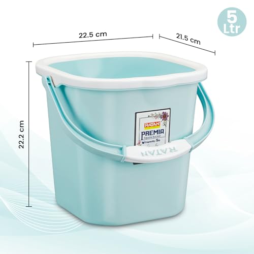 Image of RATAN PLASTICWARE Premia Bathroom Set (Bucket 5L X 1) + (Bucket 25L X 1) + (Mug 1.5L X 1) + (Small Stool X 1) - Mint|Easy to Carry | Perfect for Use in Bathrooms, Kitchen & Wet Utility Areas