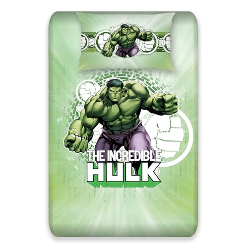 Image of Sassoon Marvel Hulk Digital Printed, Cotton Single Bedsheet, 300 TC, 1 Pillow Cover, Fade Resistant, Bedsheet for Kid's Bedroom, (1.50m X 2.35m)