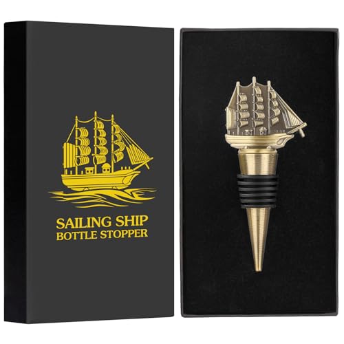 LKKCHER Segelschiff Weinverschluss, Weingeschenke für Männer Papa Segelliebhaber, Flaschenverschlüsse für Wein Champagner, Geburtstagsgeschenke, Vatertagsgeschenke, Weihnachtsgeschenke, Bronze
