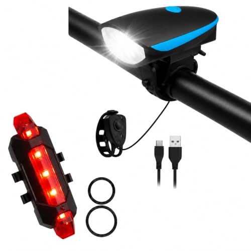 Image of ALYV Rechargeable Bicycle Light with Horn & LED Tail Light | USB Powered Front & Rear Cycle Light Combo | Multiple Light Modes | Universal Mount