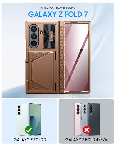 Image of for Samsung Galaxy Z Fold 7 Case with Card Holder RFID Blocking, Built in Slide Lens Cover & Hinge Protection & Screen Protector, Shockproof Wallet Case for Z Fold 7 (Desert Gold)