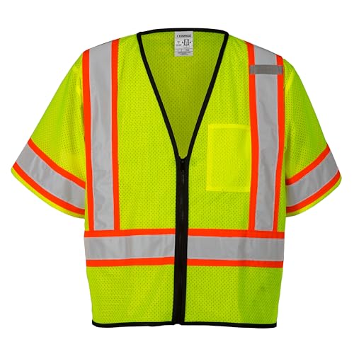 Kishigo Men's High Visibility Reflective Economy Single Pocket Contrasting Mesh Vest 1565, ANSI 107 Type R/Class 3
