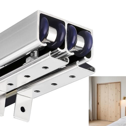 UrbanUp Schiebetür Komplettset Bypass-Beschlagsatz für Doppelschiebetüren, Schiene für Holz-Innenschiebetüren, Aluminium-Schienenführung für Schranktüren, Leiser, Sanfter Lauf(Silver,118in/300cm)