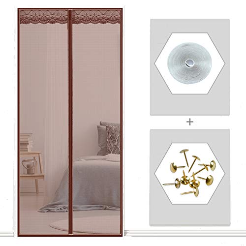 Preisvergleich Produktbild KKLTDI Magnet fliegengitter tür Schwerlast, Anti mosquito Mit Full-frame Klettver Glasfasermaterial Für Französische tür-braun 90x205cm(35x81")