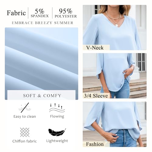 TAOHUADAO Womens 2025 Summer 3/4 Sleeve Tunic Tops Chiffon Work Blouse V-Neck Dressy Casual Shirt4