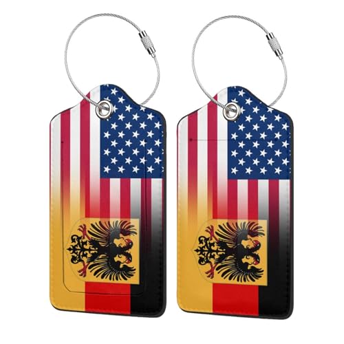 American German Flag-1 2 Pack Luggage Tag for Suitcase, Luggage Tags for Suitcases,Leather Stainless Steel Loop Label Tag for Men Women Girlstravel Bag Suitcase