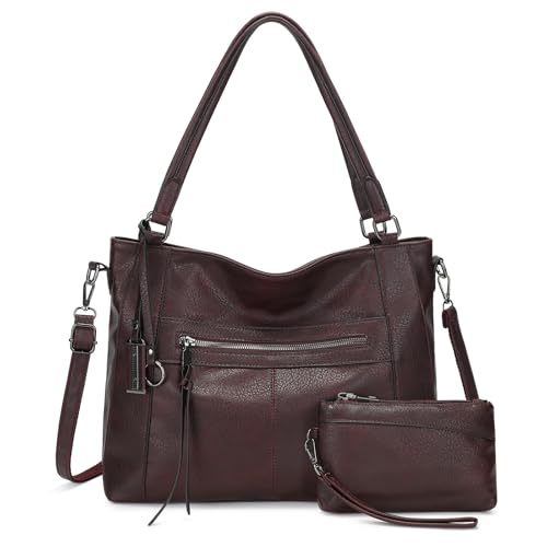 BAIGIO Sac a Main Grand Cuir PU Sac Hobo Sacs Cabas Femme Sacs Bandoulière Fourre Tout Messenger et Portefeuille Ensemble pour Travail Shopping Party...