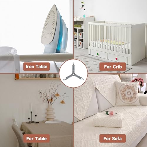 Image of Bed Sheet Straps, Upgrade Fitted Bed Sheet Holders for Corners, Non Slip Sheet Clips Grey 4Pcs