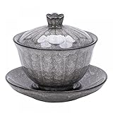 JHNIF Graue Porzellan-Teetasse, 200 ml, Kung-Fu-Teetasse und Untertasse mit...
