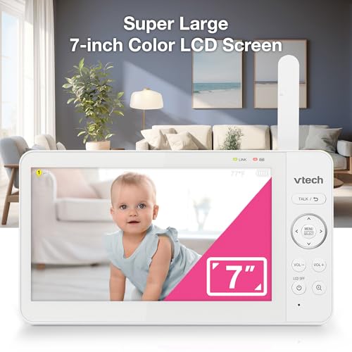 Image of VTech Baby Monitor No WiFi, 7 inch IPS Screen, 5000mAh 12Hr Battery, 360 Pan Tilt Zoom, Night Vision, Multi-Color Night Light, 2-Way Talk | Advanced Max Blue